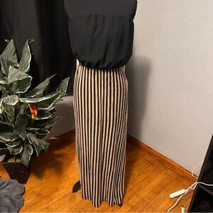 Charlotte Russe Black and Tan Striped Maxi Dress